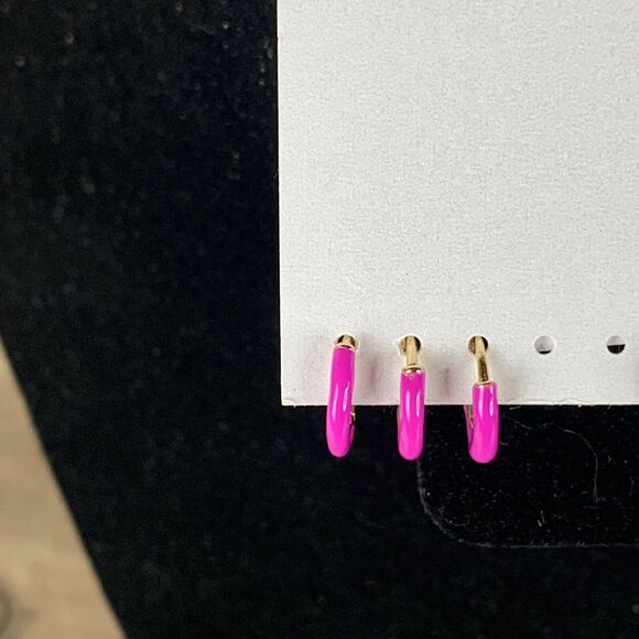 Baublebar Huggie Hoops Gold Tone Enamel Earrings Set Pink White Gold - 9 pcs - Picture 2 of 6